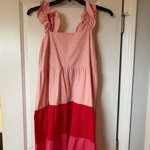 LC Lauren Conrad Pink and Red Tiered Dress